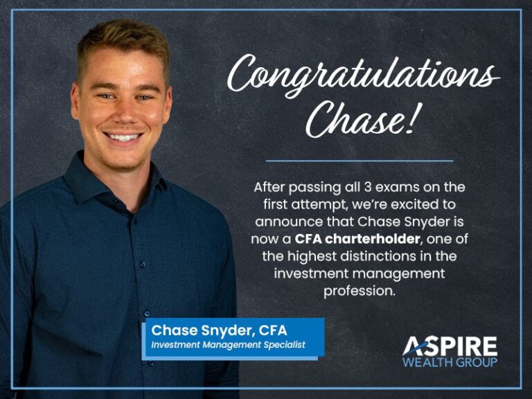 Aspire Wealth Group's Chase Snyder earns his CFA Charterholder.