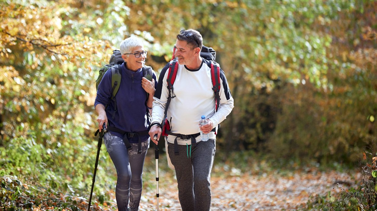 Retired couple hiking in New Jersey.