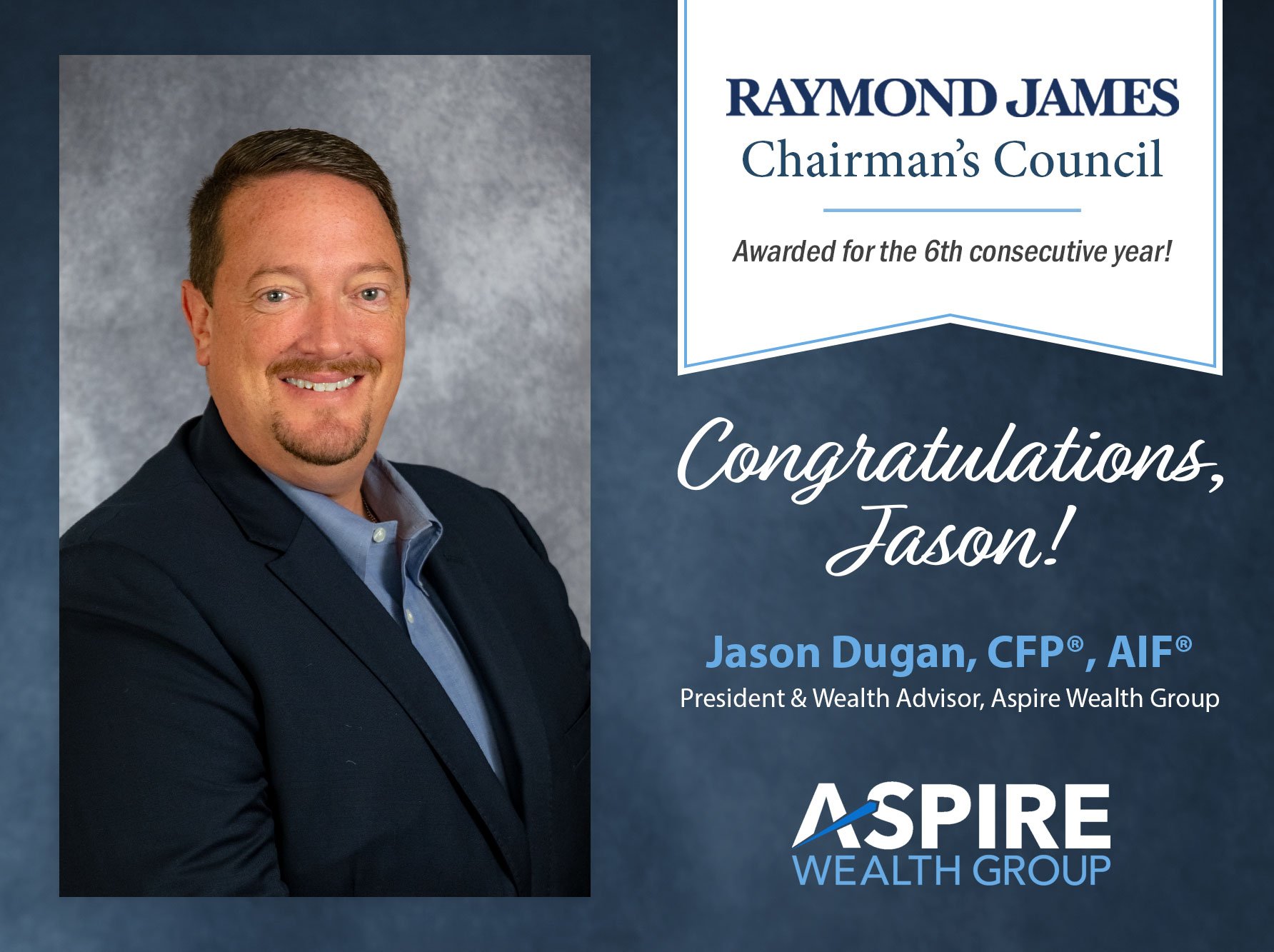 Jason Dugan named to the Raymond James Chairman's Council for the 6th consecutive year.