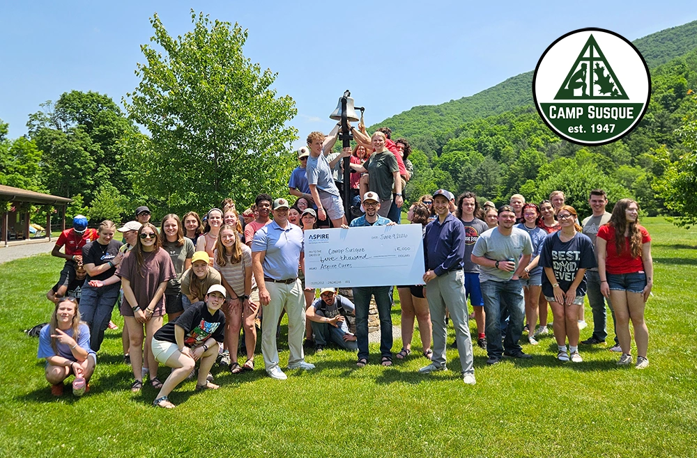 Aspire Cares check presentation to Camp Susque in Trout Run, PA.
