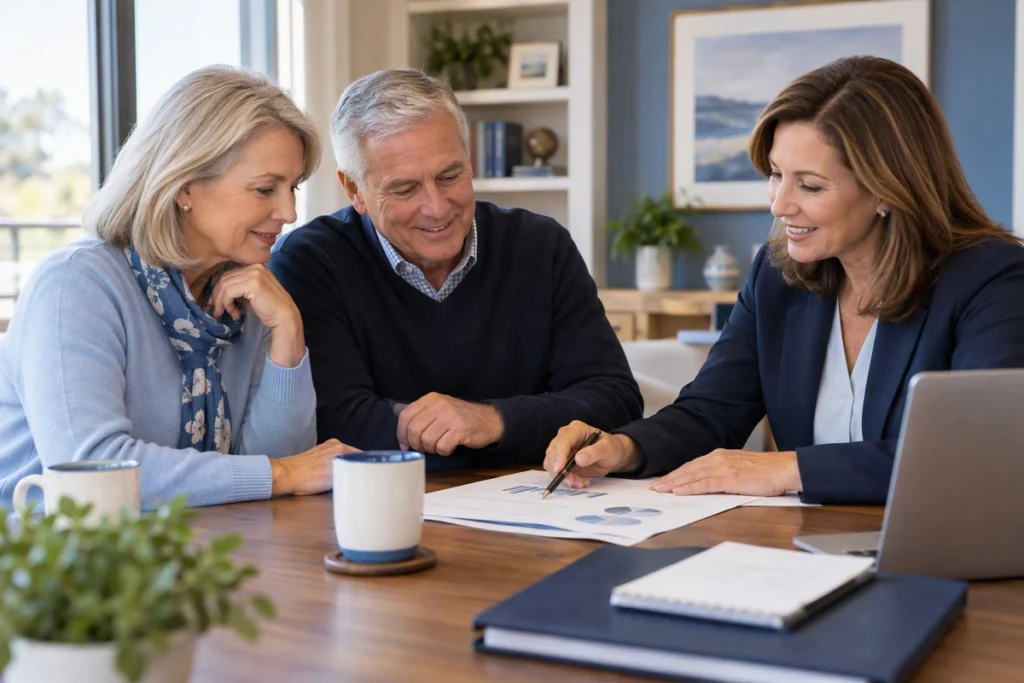 Couple meeting with their advisor for a year-end meeting.